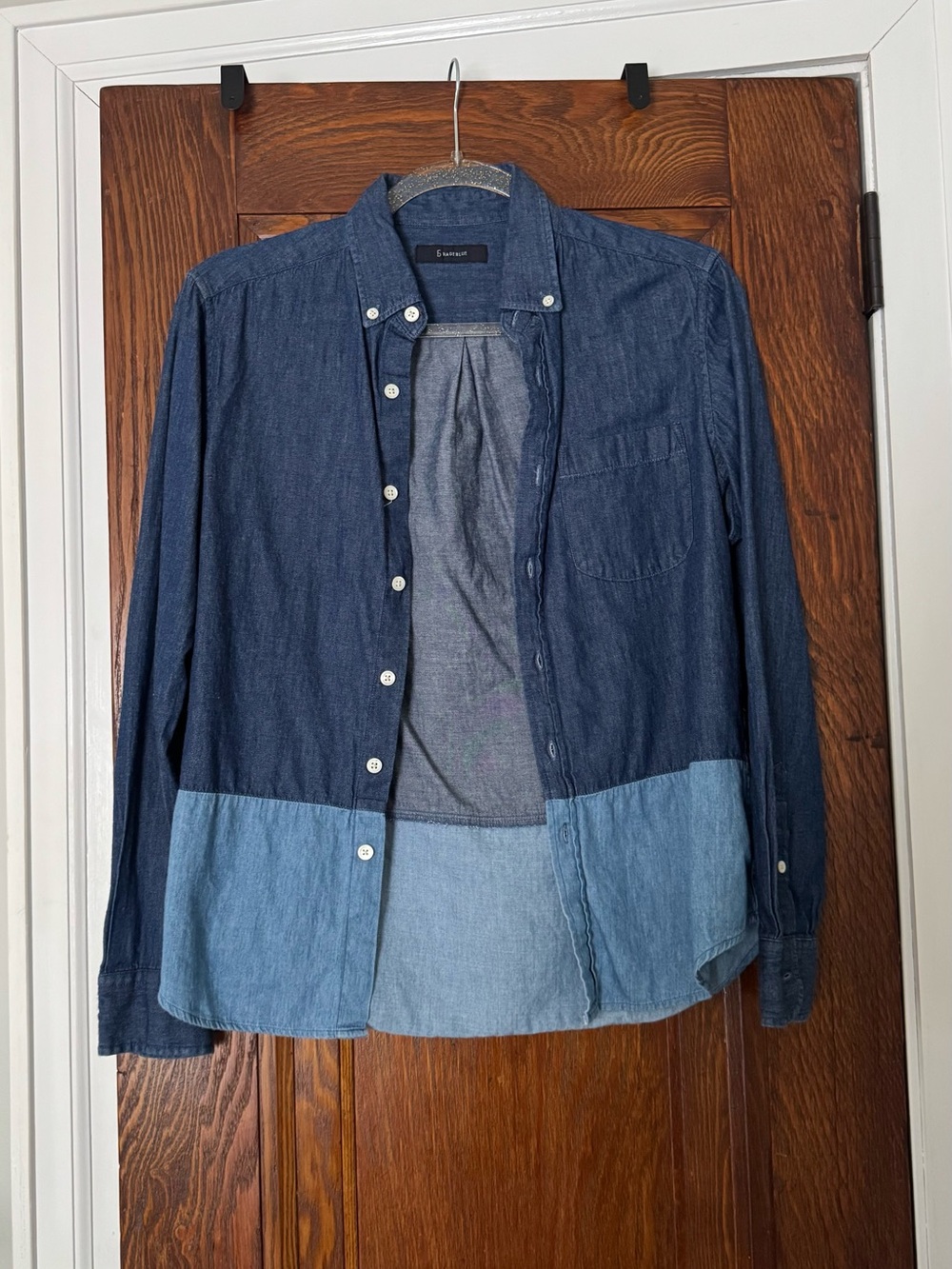 Two-Tone Denim Button Down Shirt - Blue size S